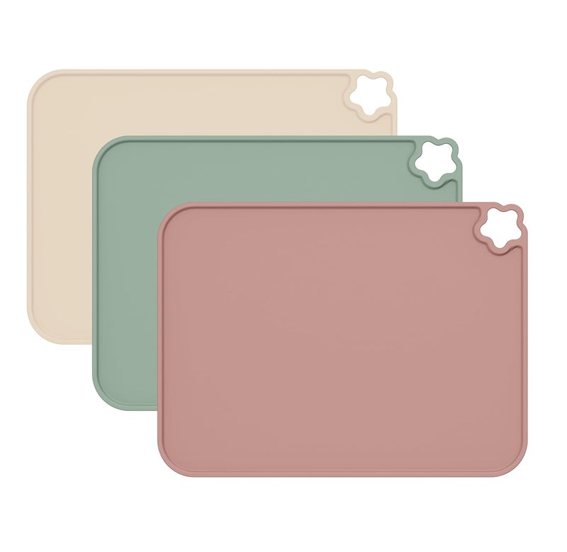 Cutebe Silicone Placemat for Toddles Kids Non-Slip Reusable Portable Kids Placemats for Dinning Table Heat Resistant Placemats, Baby Placemat Stain Resistant Silicone Mat for Dining Table 3 Pack - Image 1